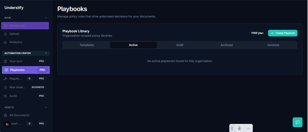 Playbook rules – Understify screenshot